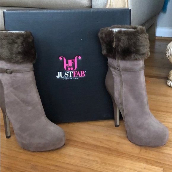 JustFab Shoes - Faux fur trimmed suede and leather booties